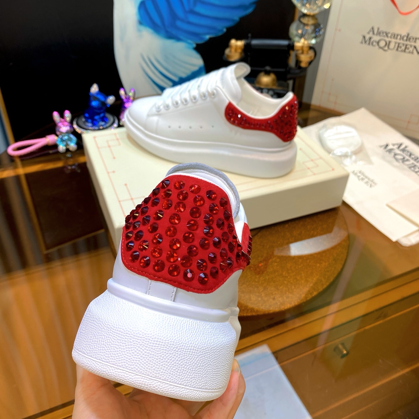 McQueen Stud Sneakers White Red