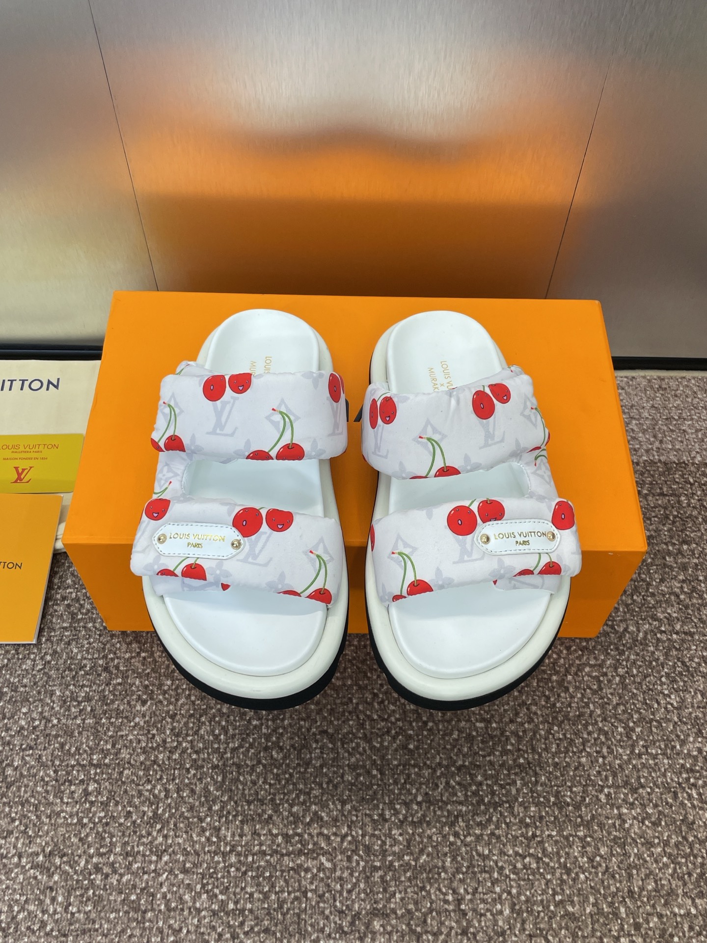 LV Cherry Slide Sandals White