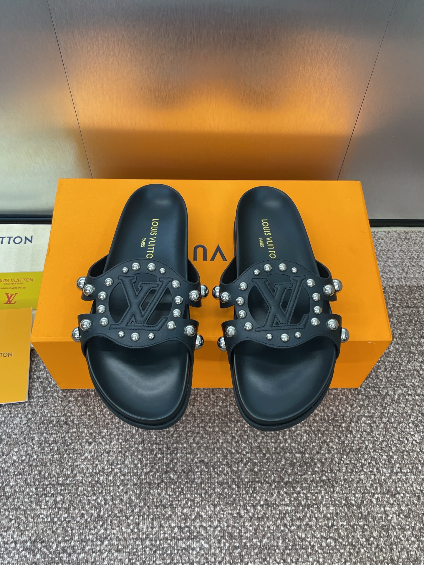LV Studded Slides Black