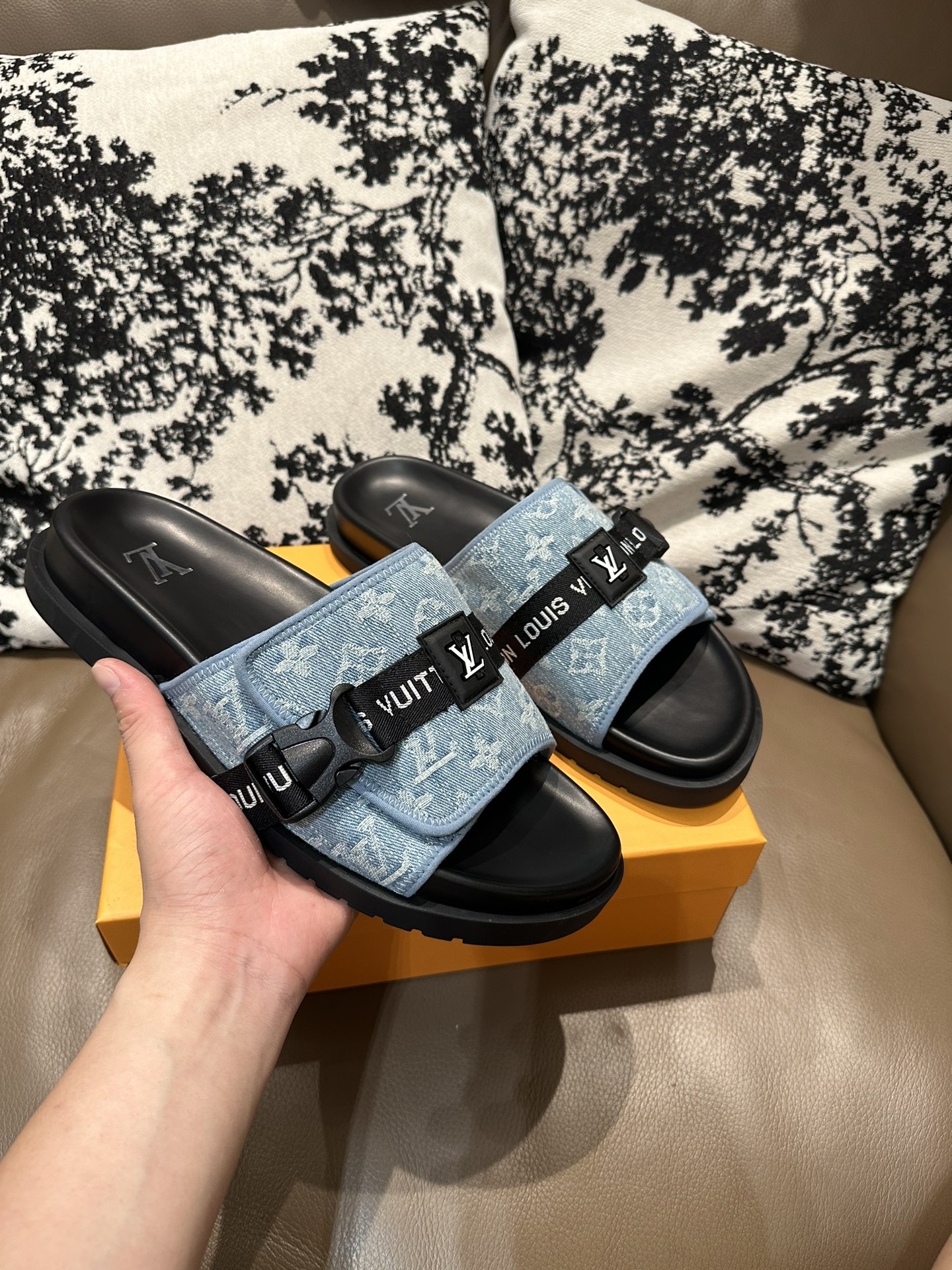 LV Buckle Slides Blue