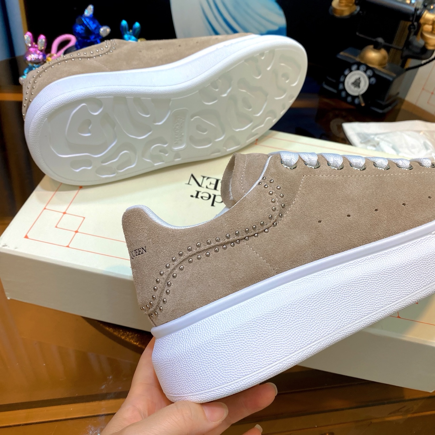 McQueen Stud Sneakers Beige