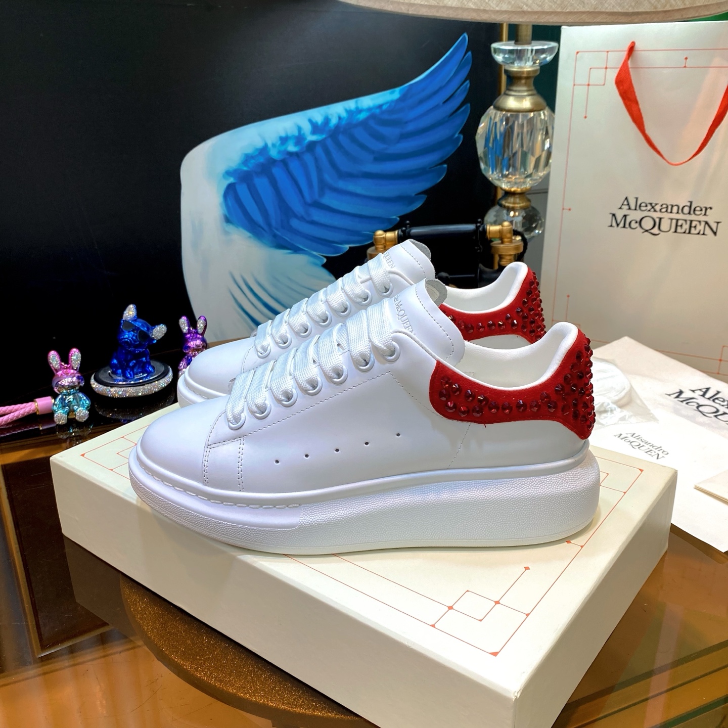 McQueen Stud Sneakers White Red