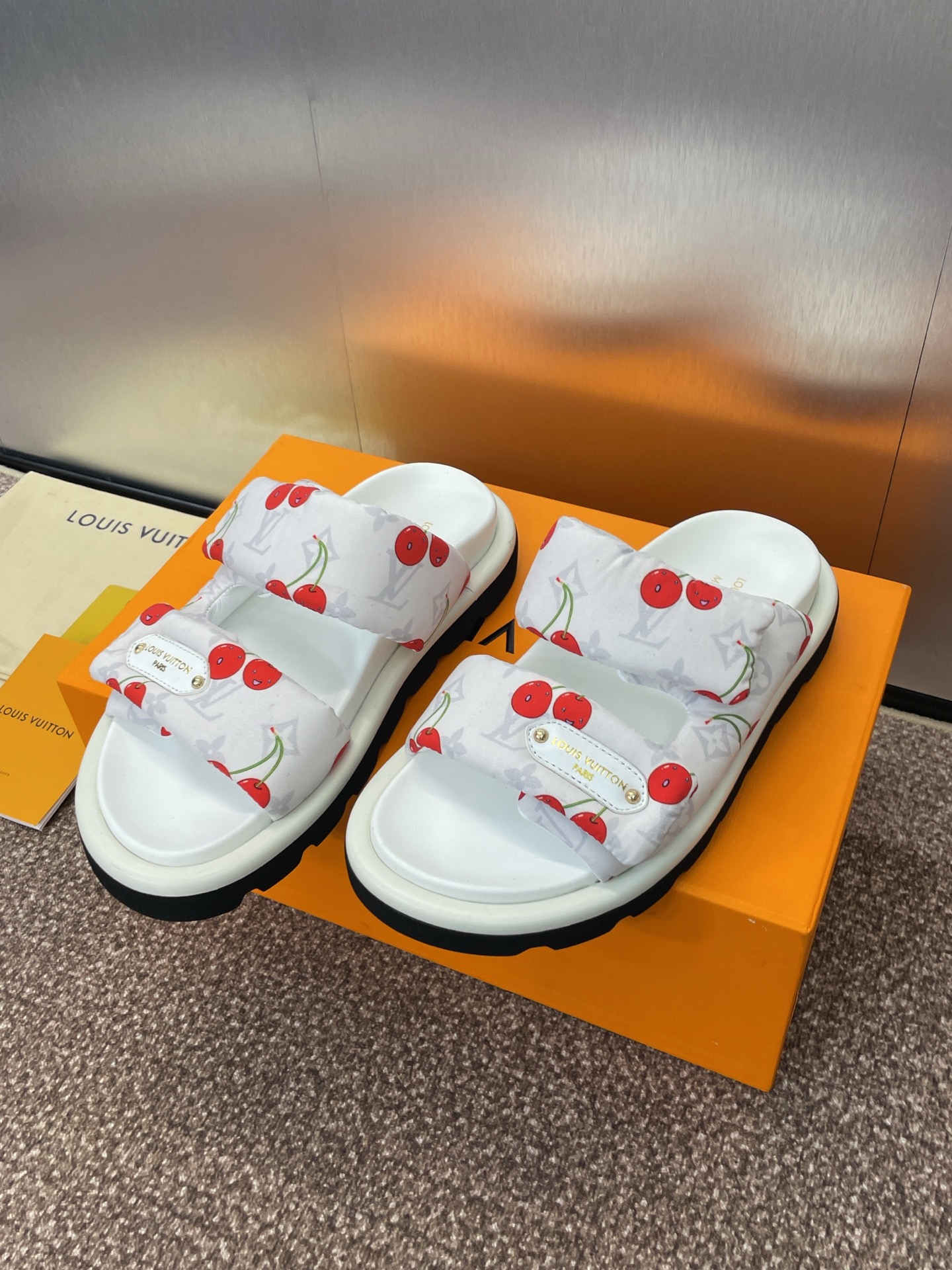 LV Cherry Slide Sandals White