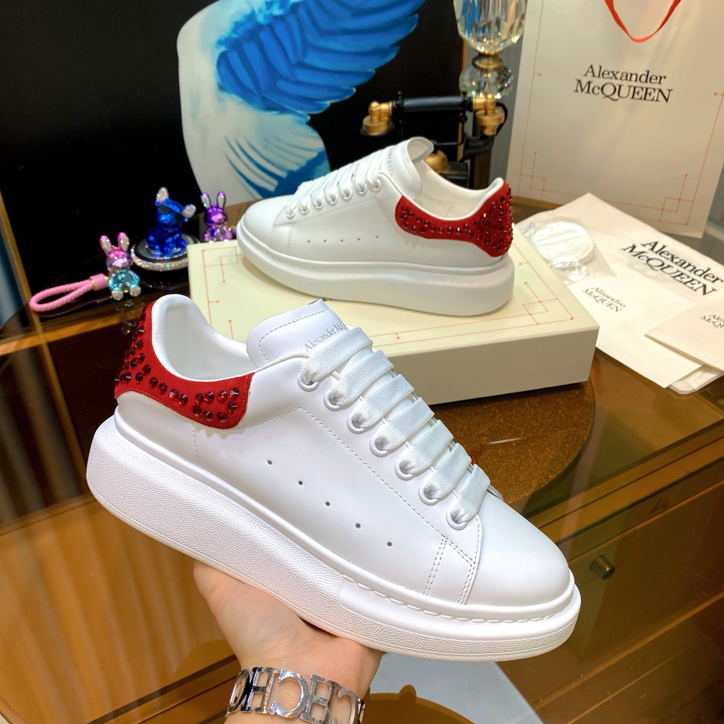 McQueen Stud Sneakers White Red