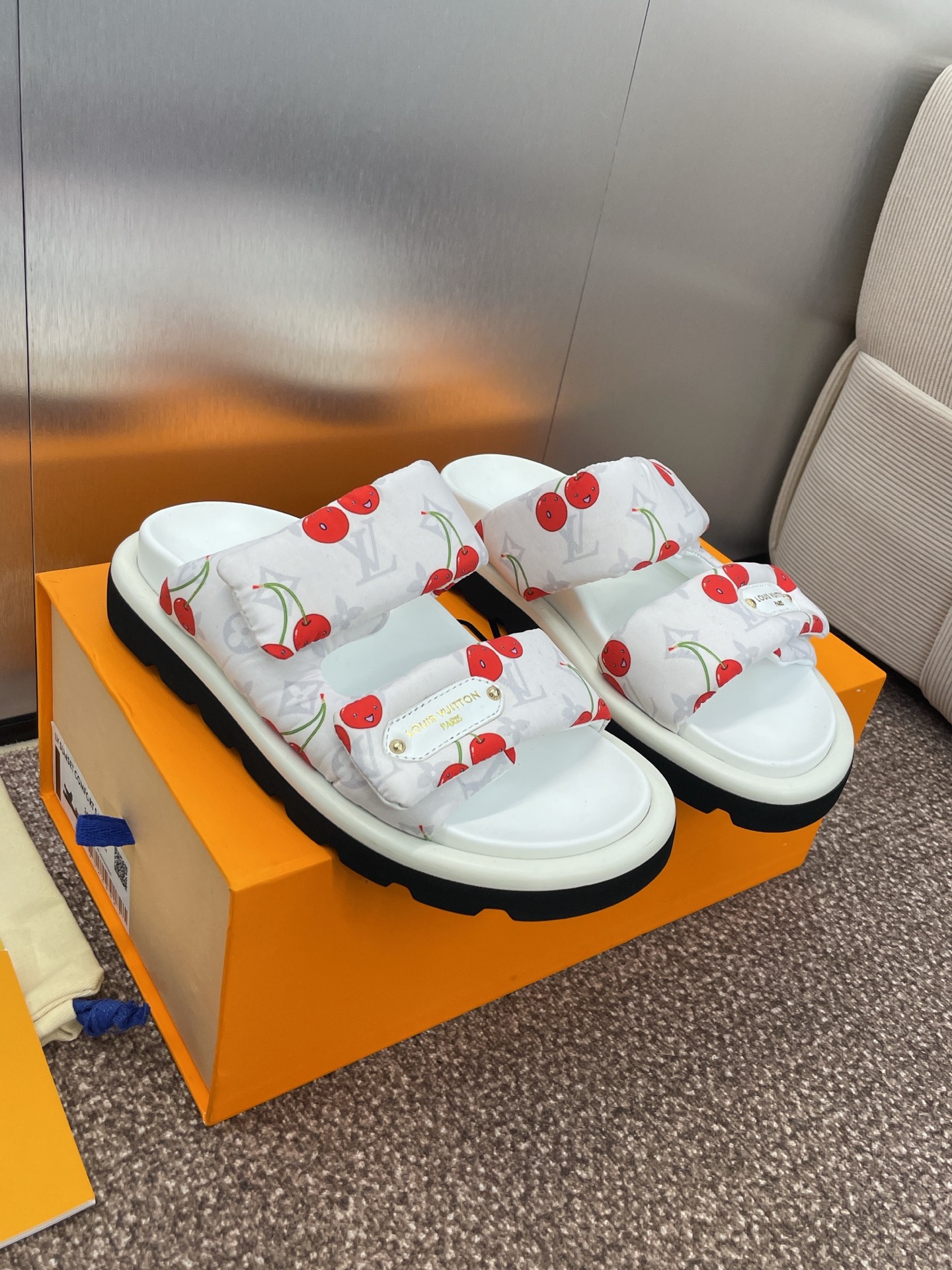 LV Cherry Slide Sandals White