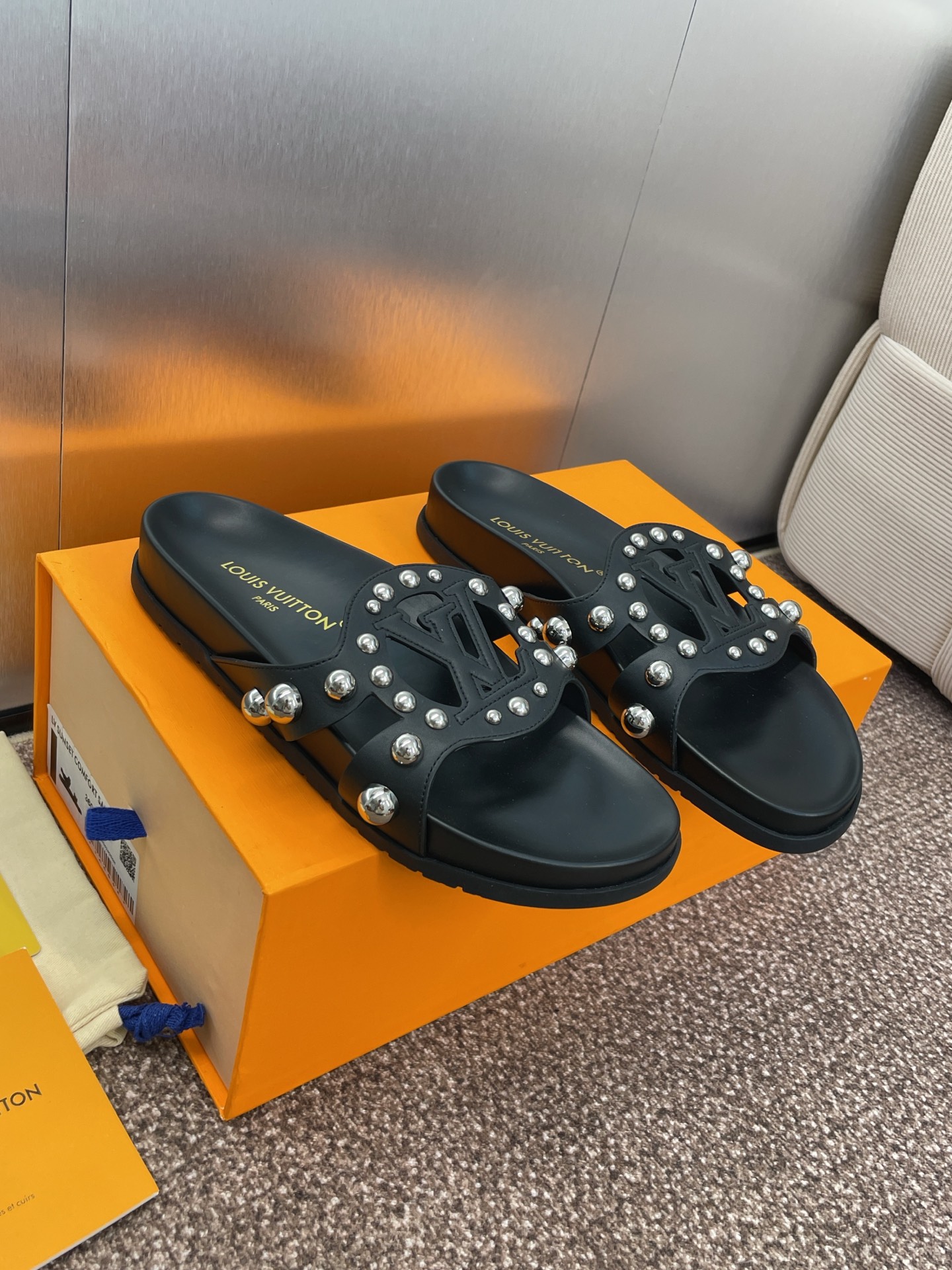 LV Studded Slides Black