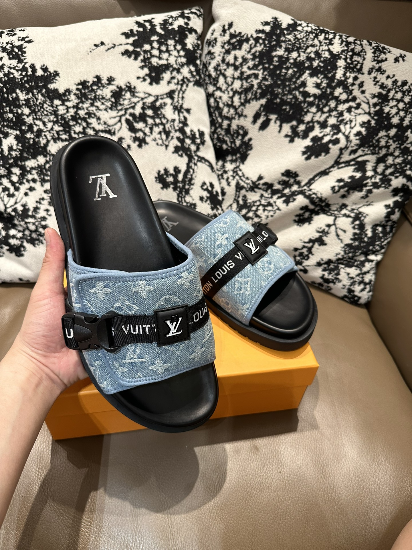 LV Buckle Slides Blue