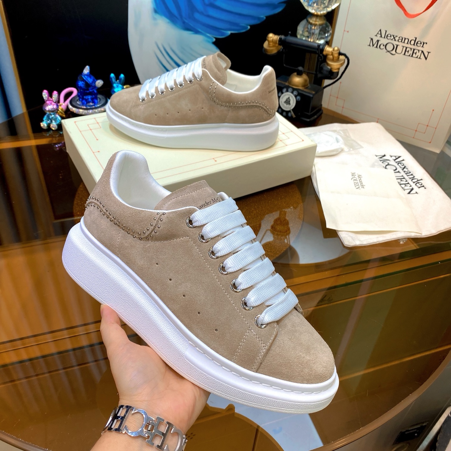 McQueen Stud Sneakers Beige