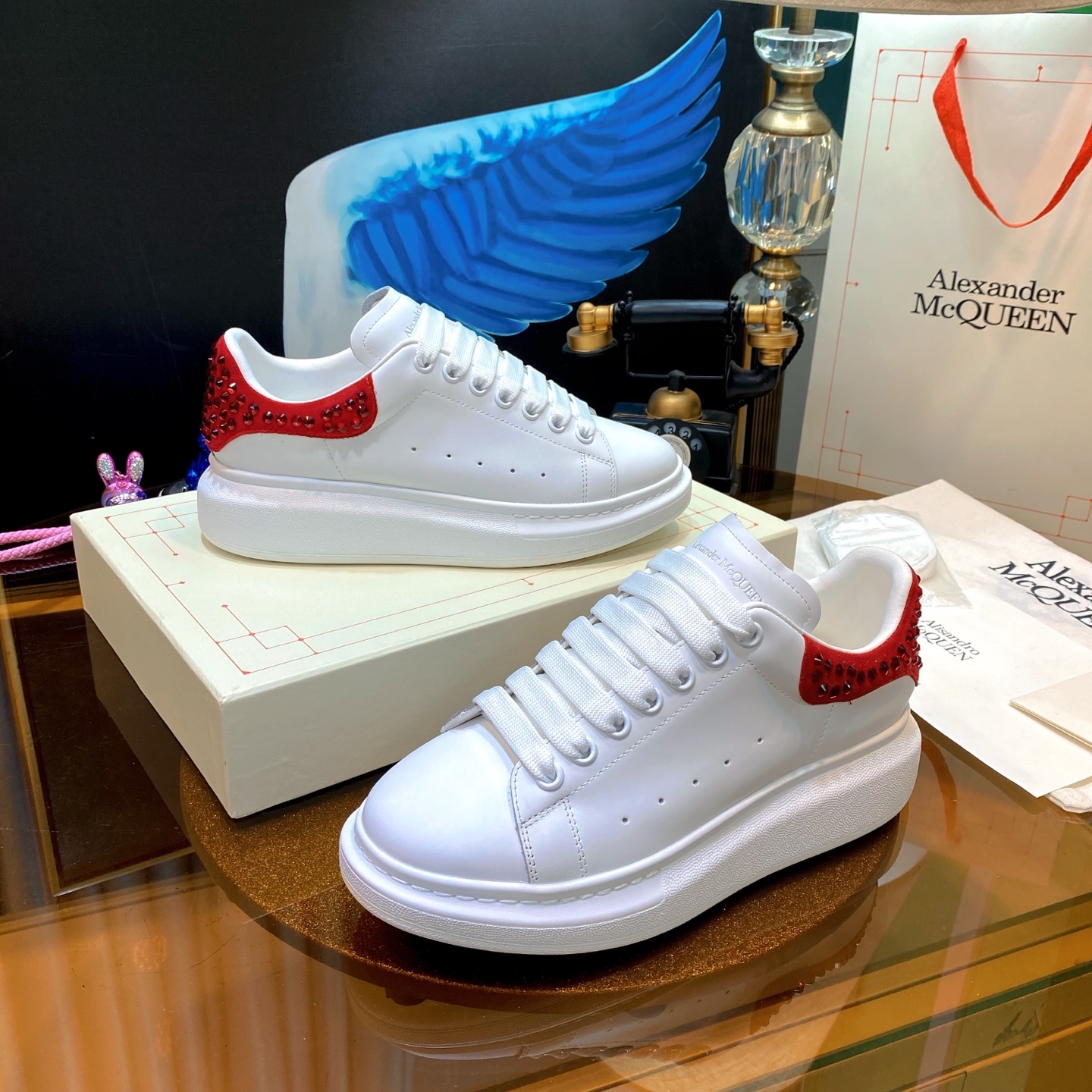 McQueen Stud Sneakers White Red