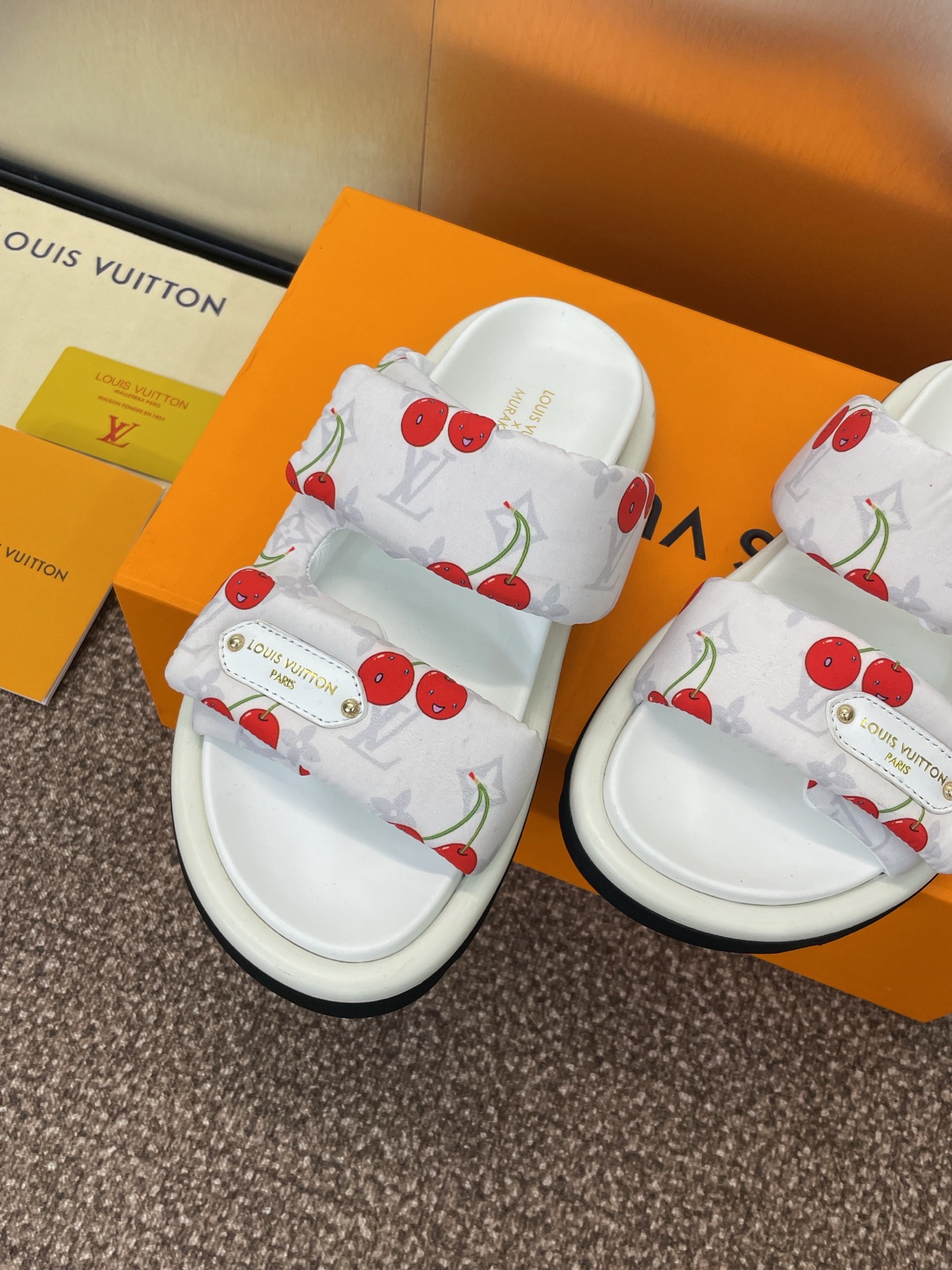 LV Cherry Slide Sandals White