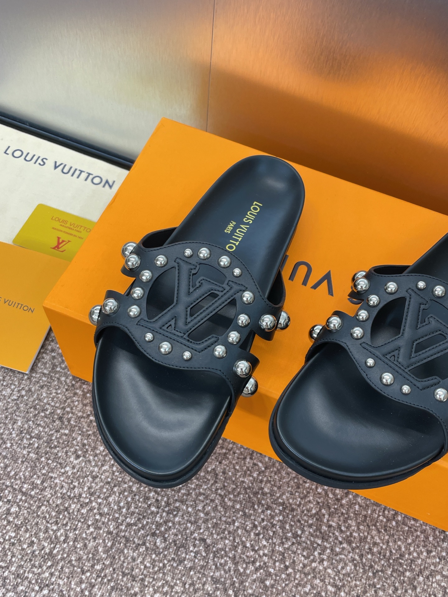 LV Studded Slides Black