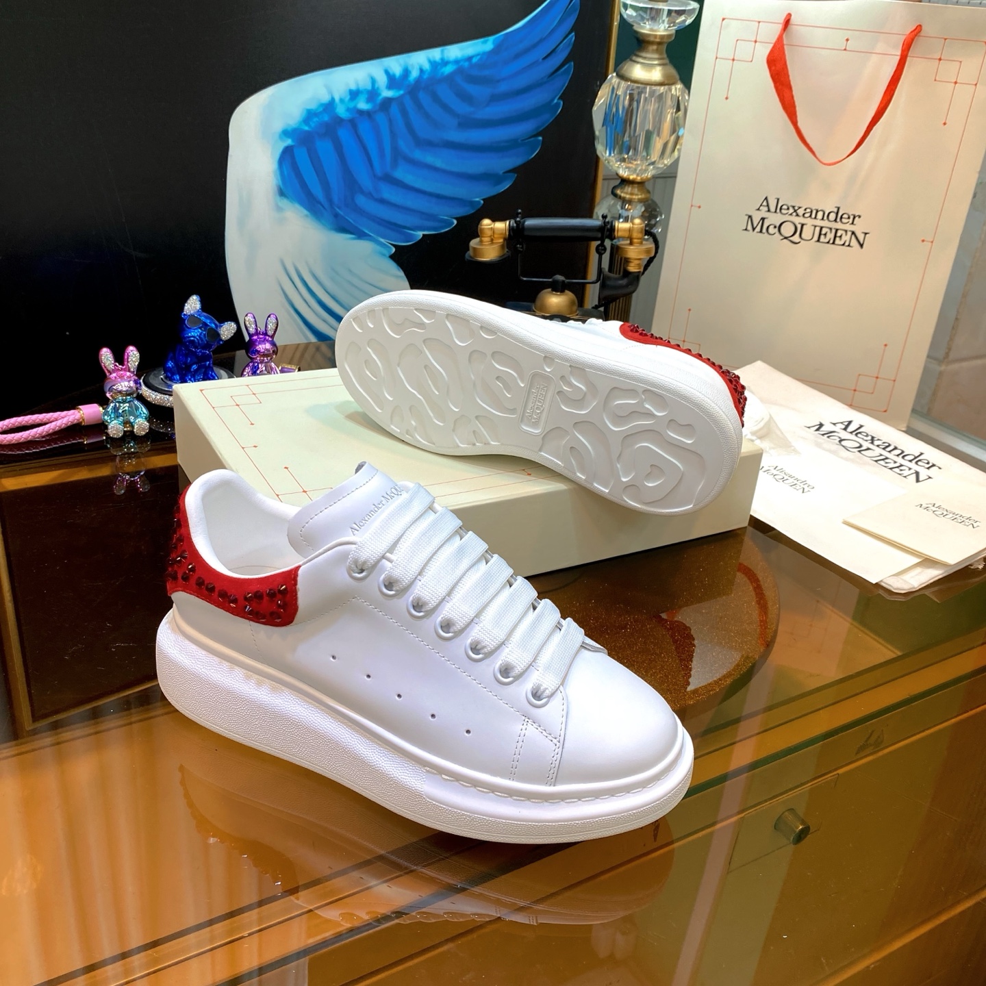 McQueen Stud Sneakers White Red