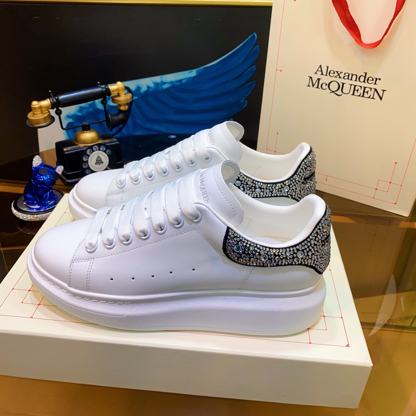 McQueen Crystal Shoes White