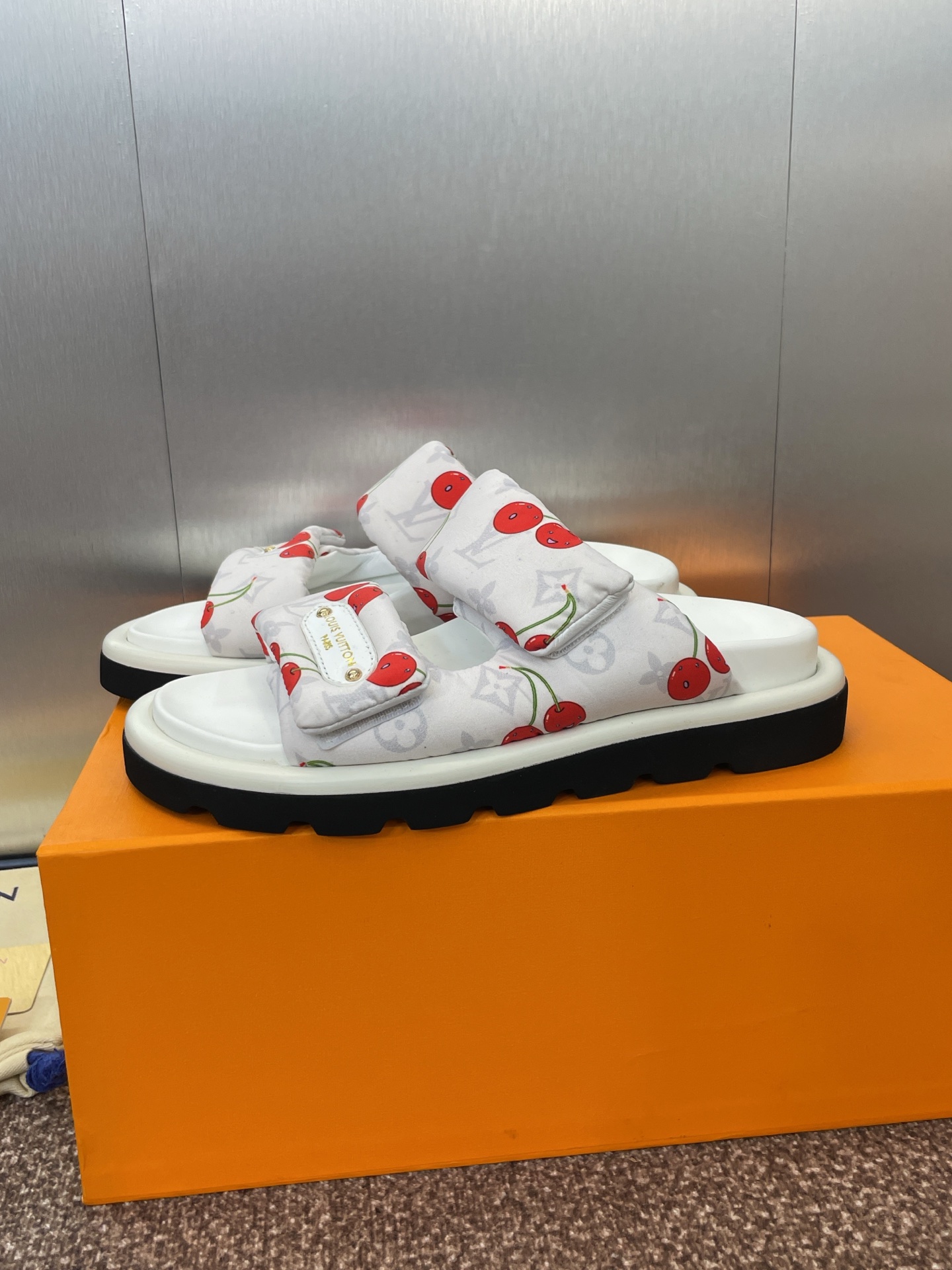 LV Cherry Slide Sandals White