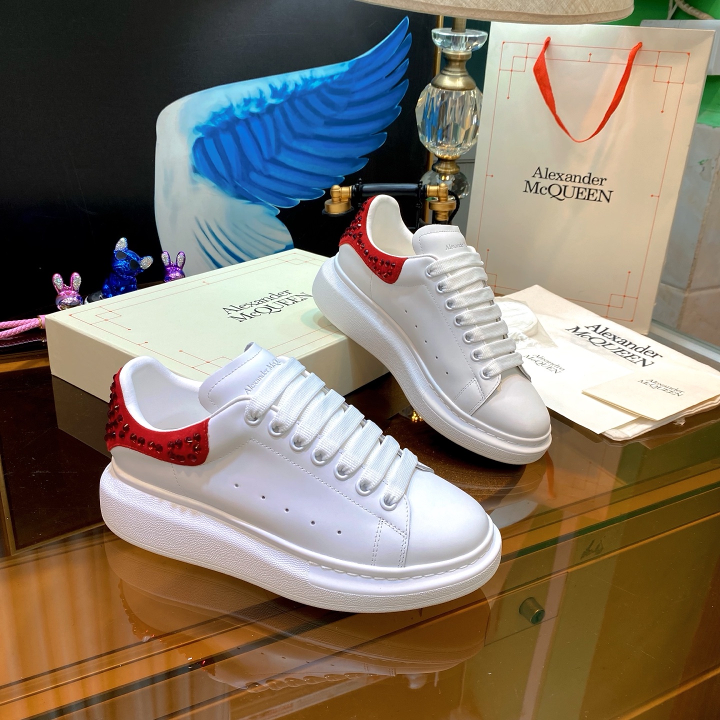 McQueen Stud Sneakers White Red