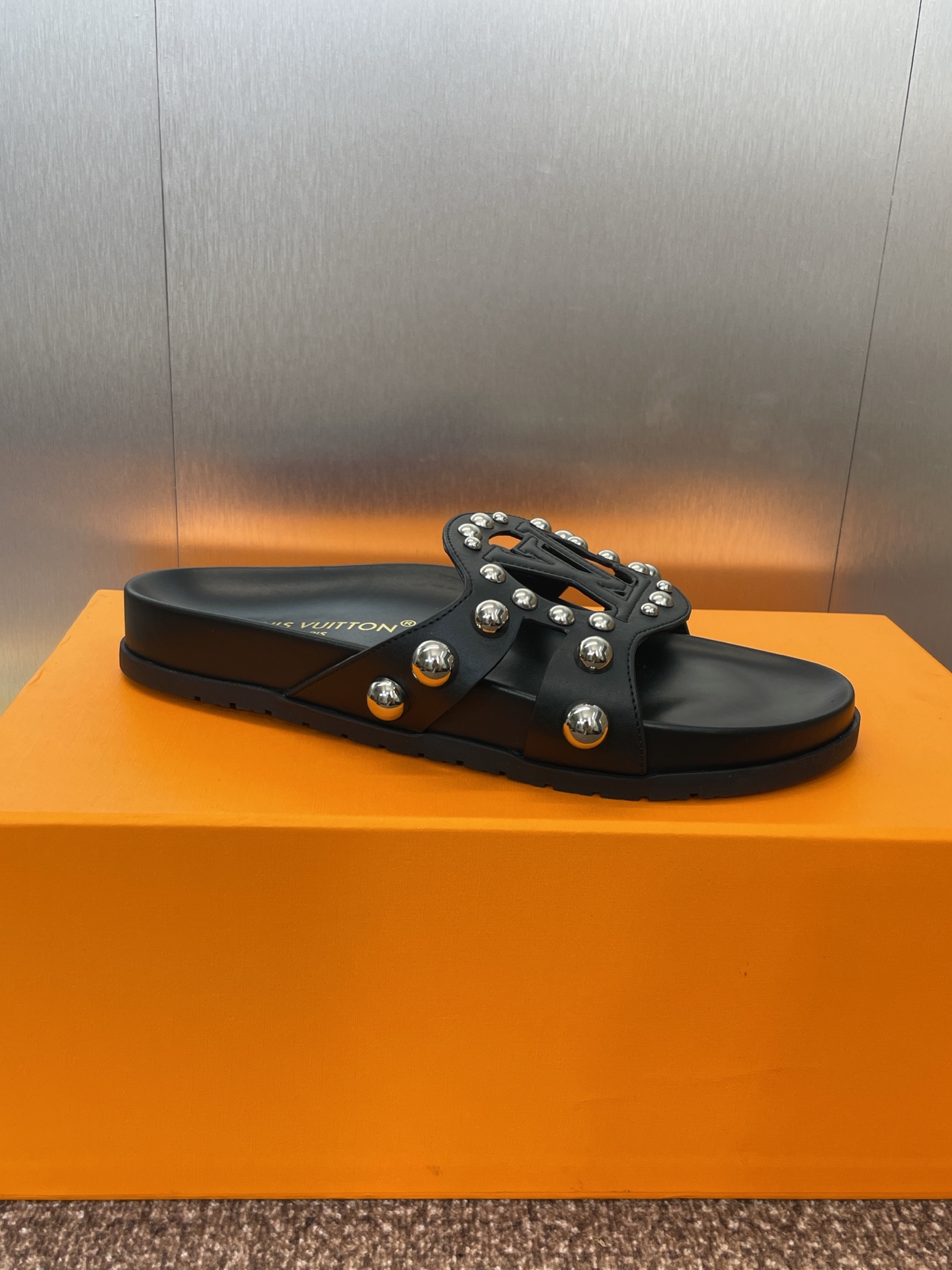 LV Studded Slides Black