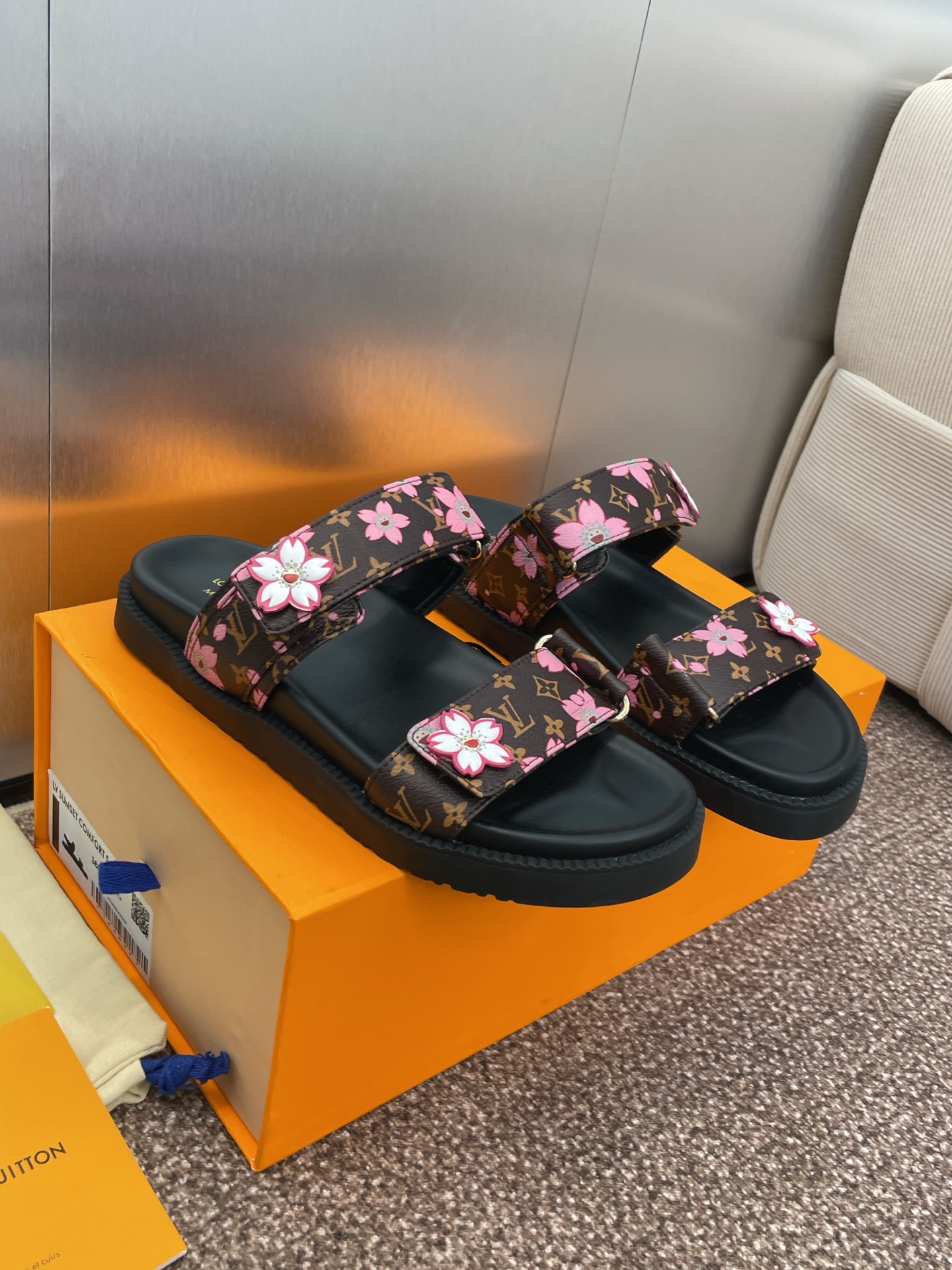 LV Floral Sandals Brown