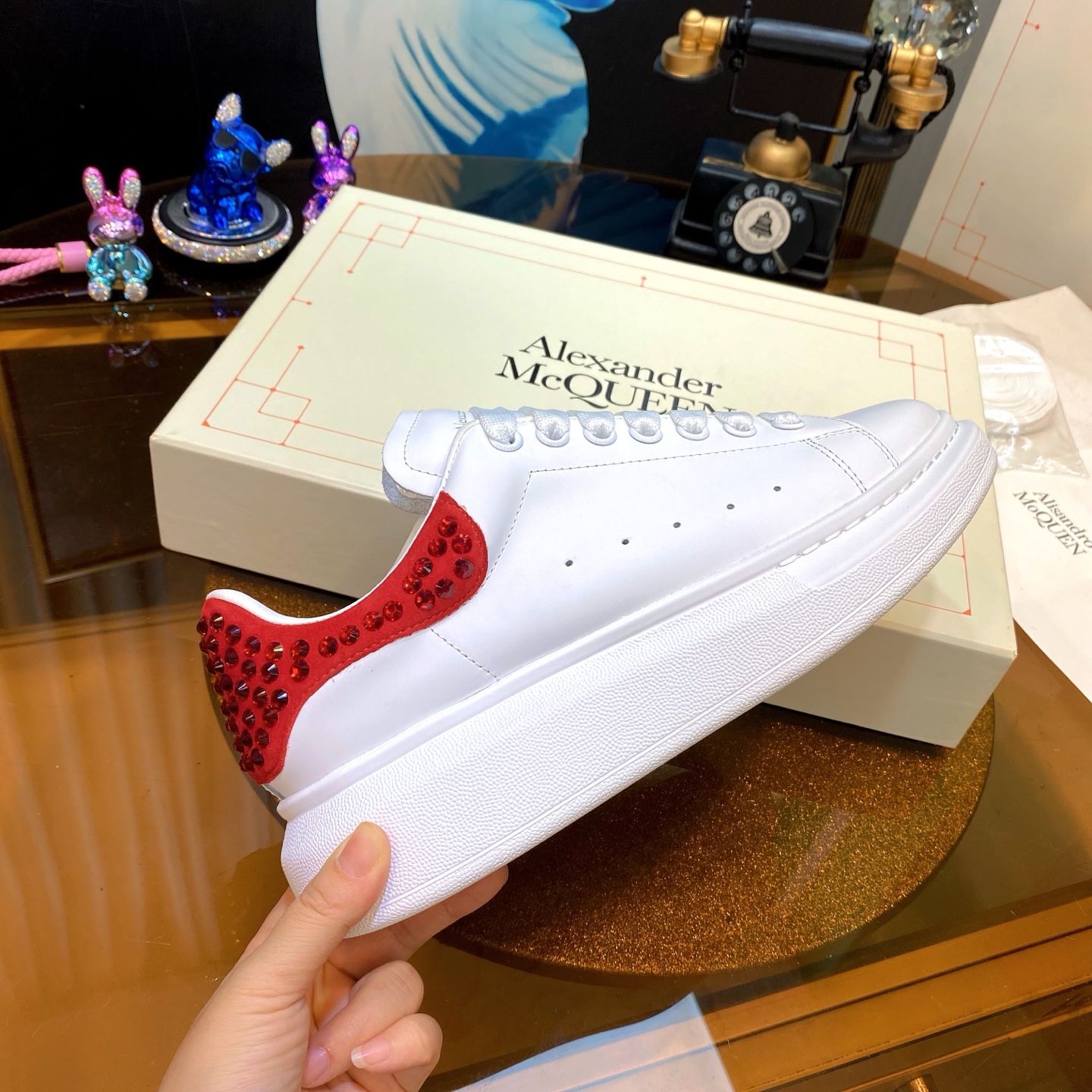 McQueen Stud Sneakers White Red