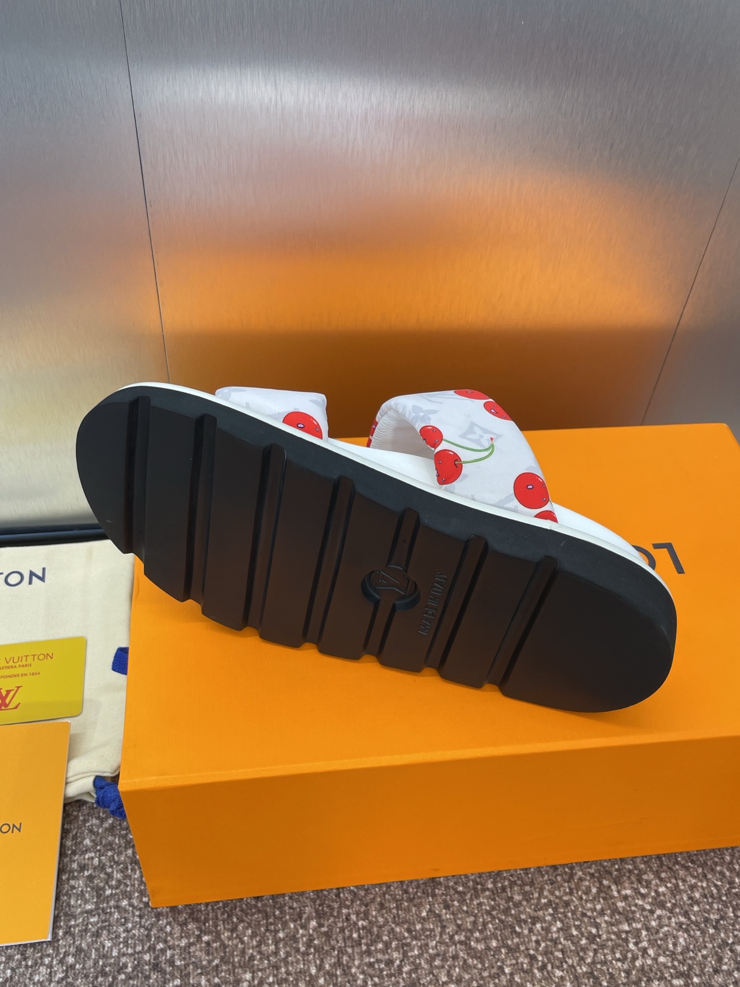 LV Cherry Slide Sandals White