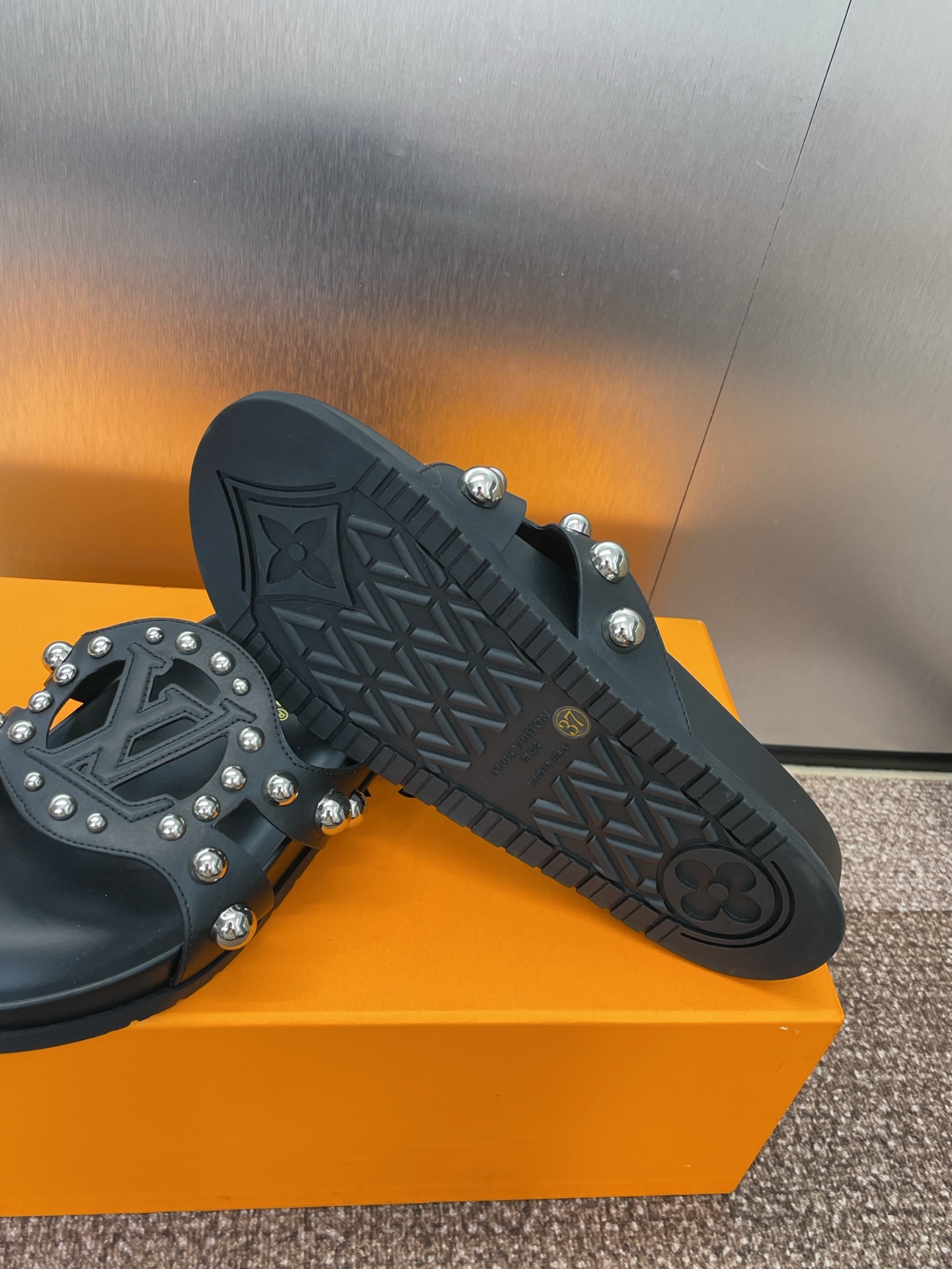 LV Studded Slides Black