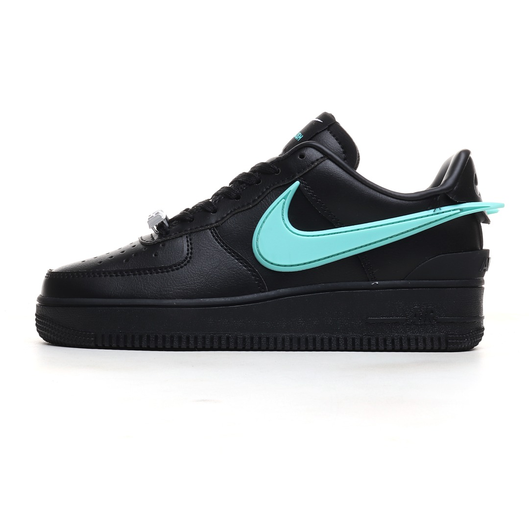 Nike x AMBUSH Air Force 1 Low Leather Sneakers Black/Aqua