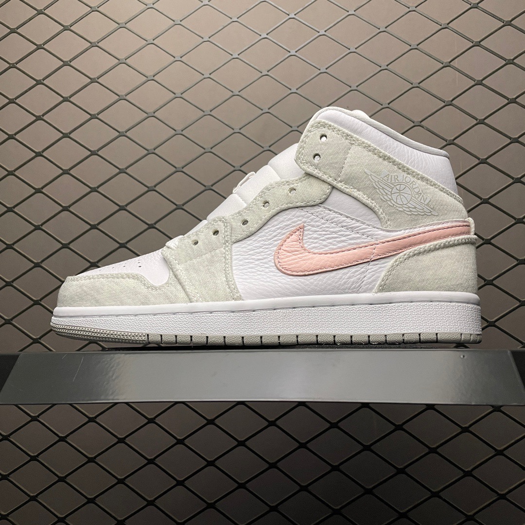 Jordan Air Jordan 1 Mid Canvas Sneakers White Grey Pink