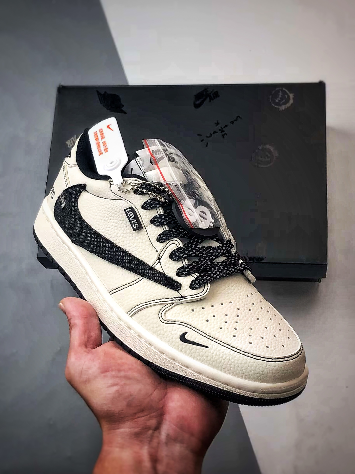 Jordan 1 Low OG Denim Swoosh Sneakers Black/White