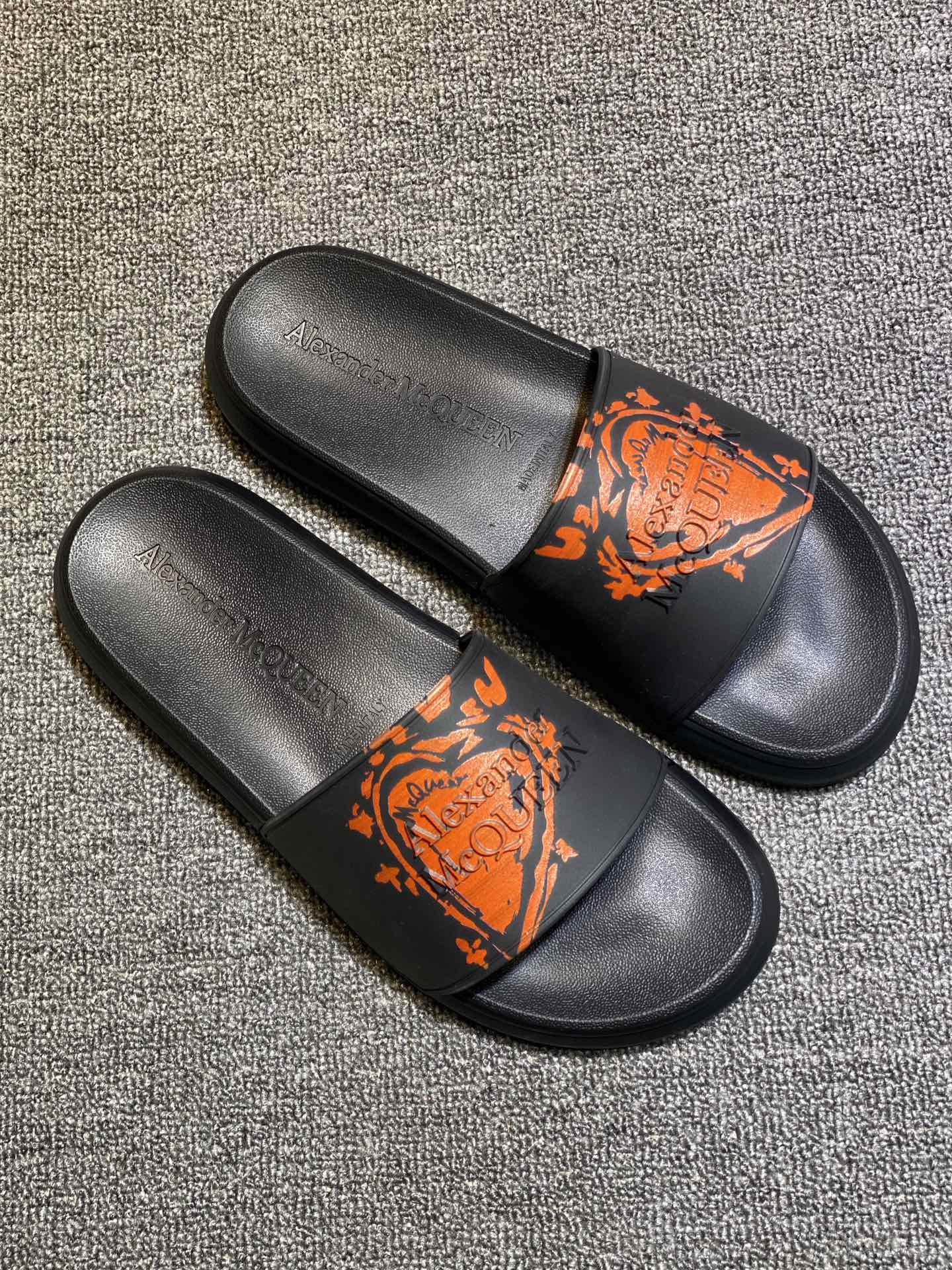 Alexander McQueen Graffiti Slide Sandals Black/Orange