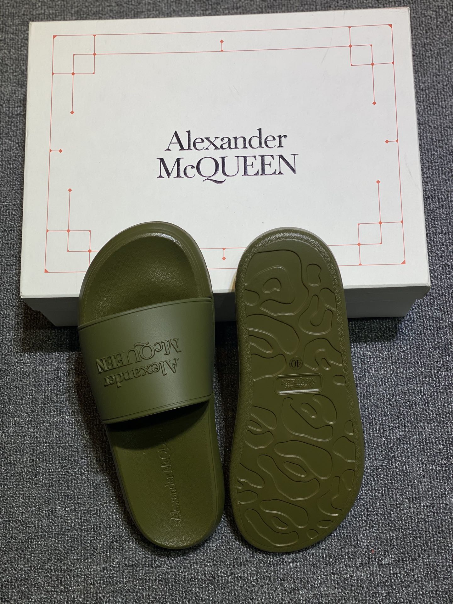 Alexander McQueen Logo Slide Sandals Olive Green