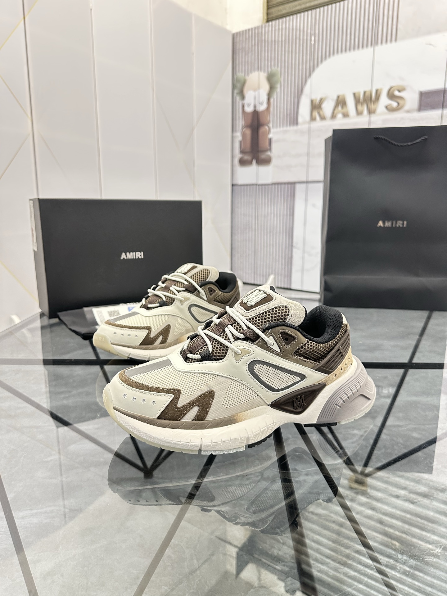 AMIRI Low-Top Leather Mesh Sneakers Multi-Color