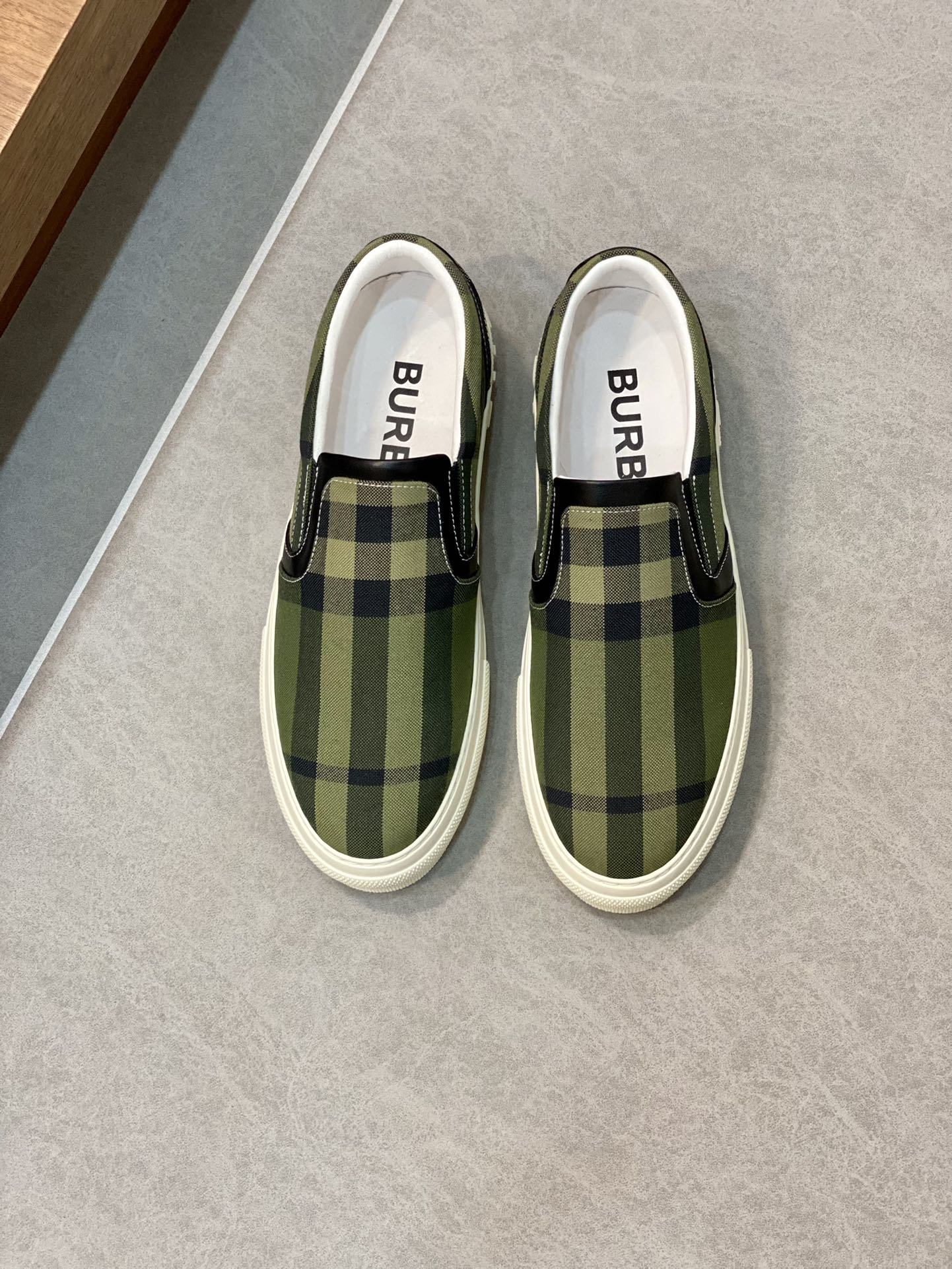 Burberry Check Slip-On Sneakers Olive