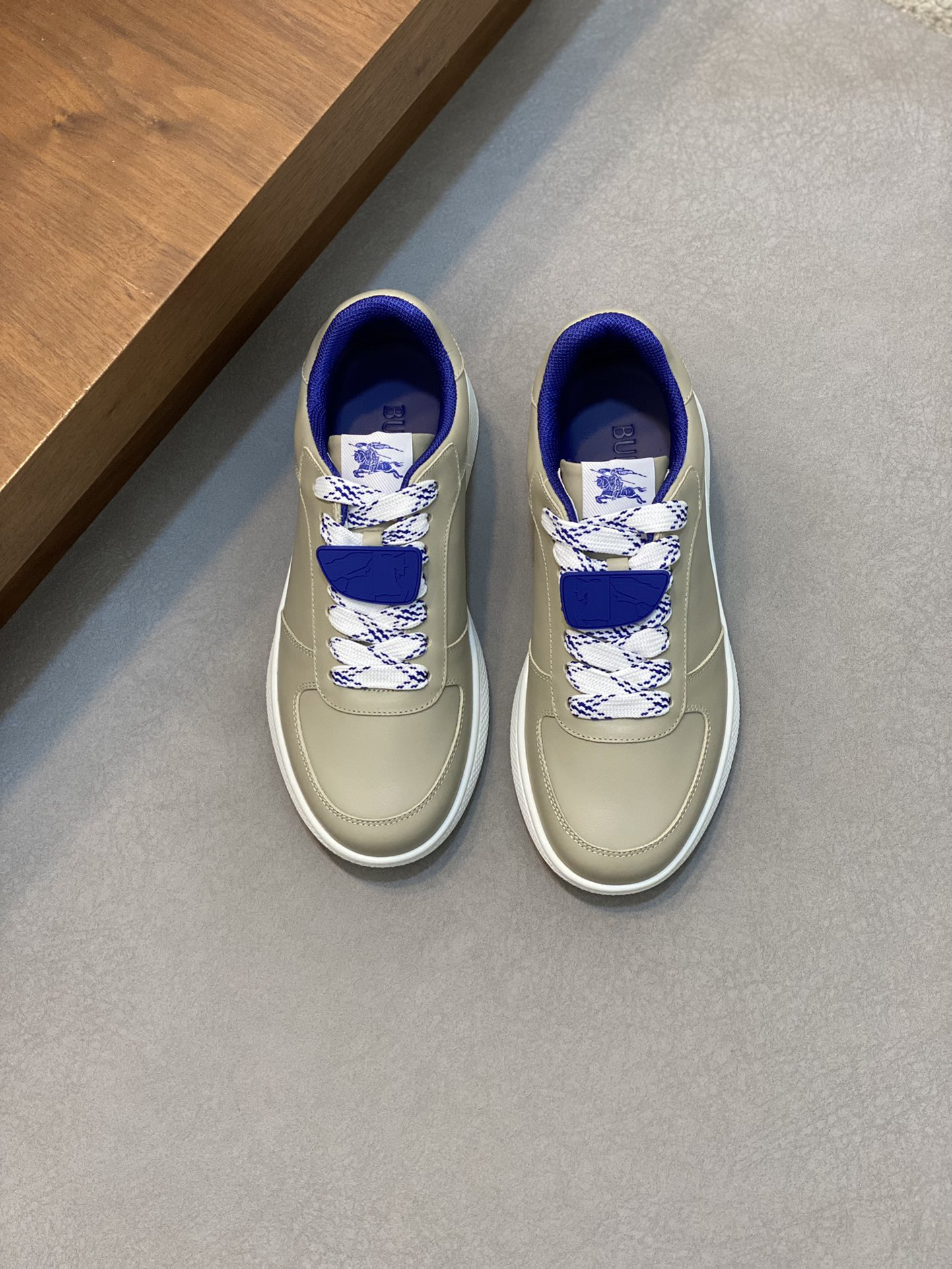 Burberry Leather Low-Top Sneakers Gray/Blue