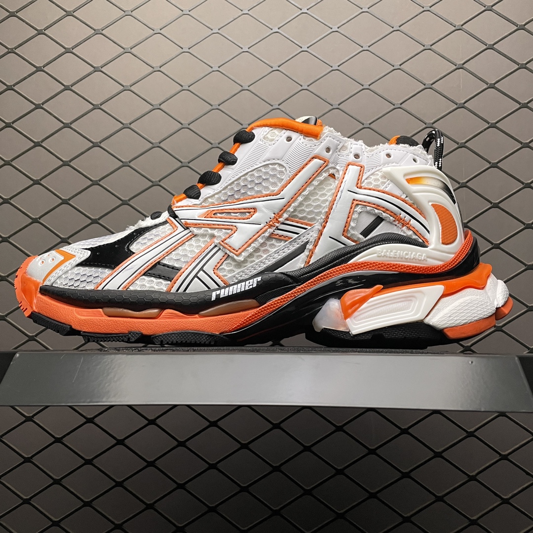 Balenciaga Runner Distressed Dad Sneakers White/Orange