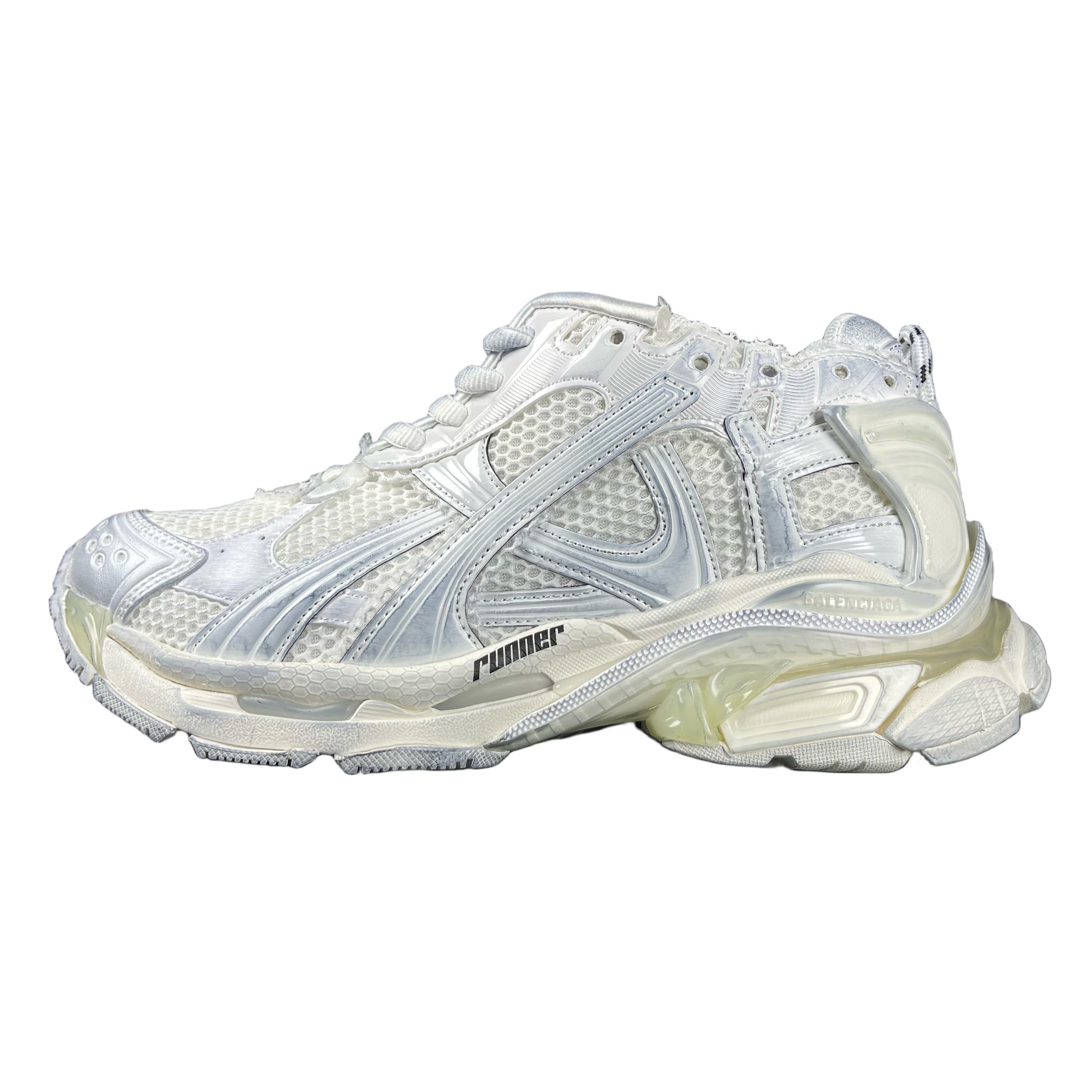 Balenciaga Runner Distressed Dad Sneakers Silver/White