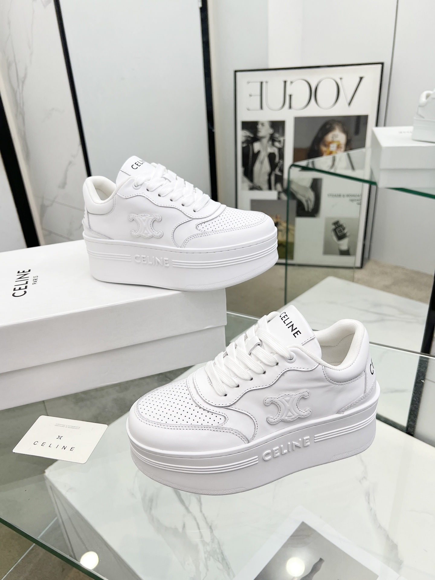 CELINE Triomphe Wedge Platform Sneakers White