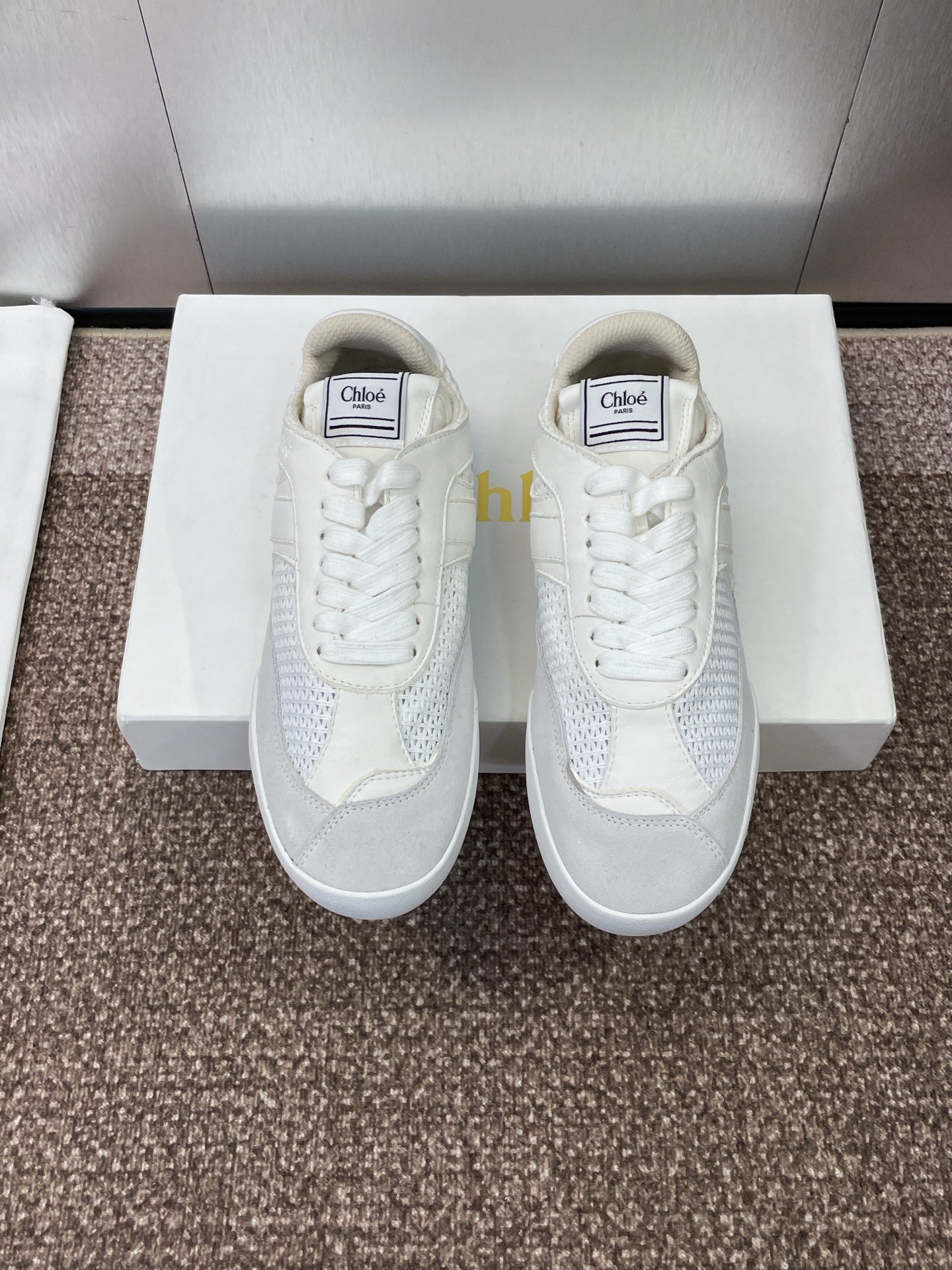 Chloe Leather Mesh Retro Sneakers White