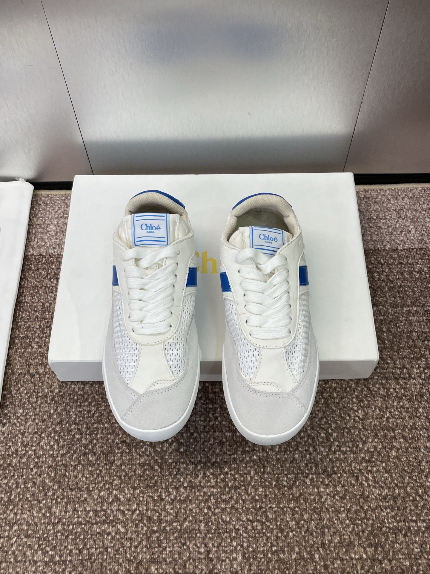 Chloe Leather Mesh Retro Sneaker White/Blue