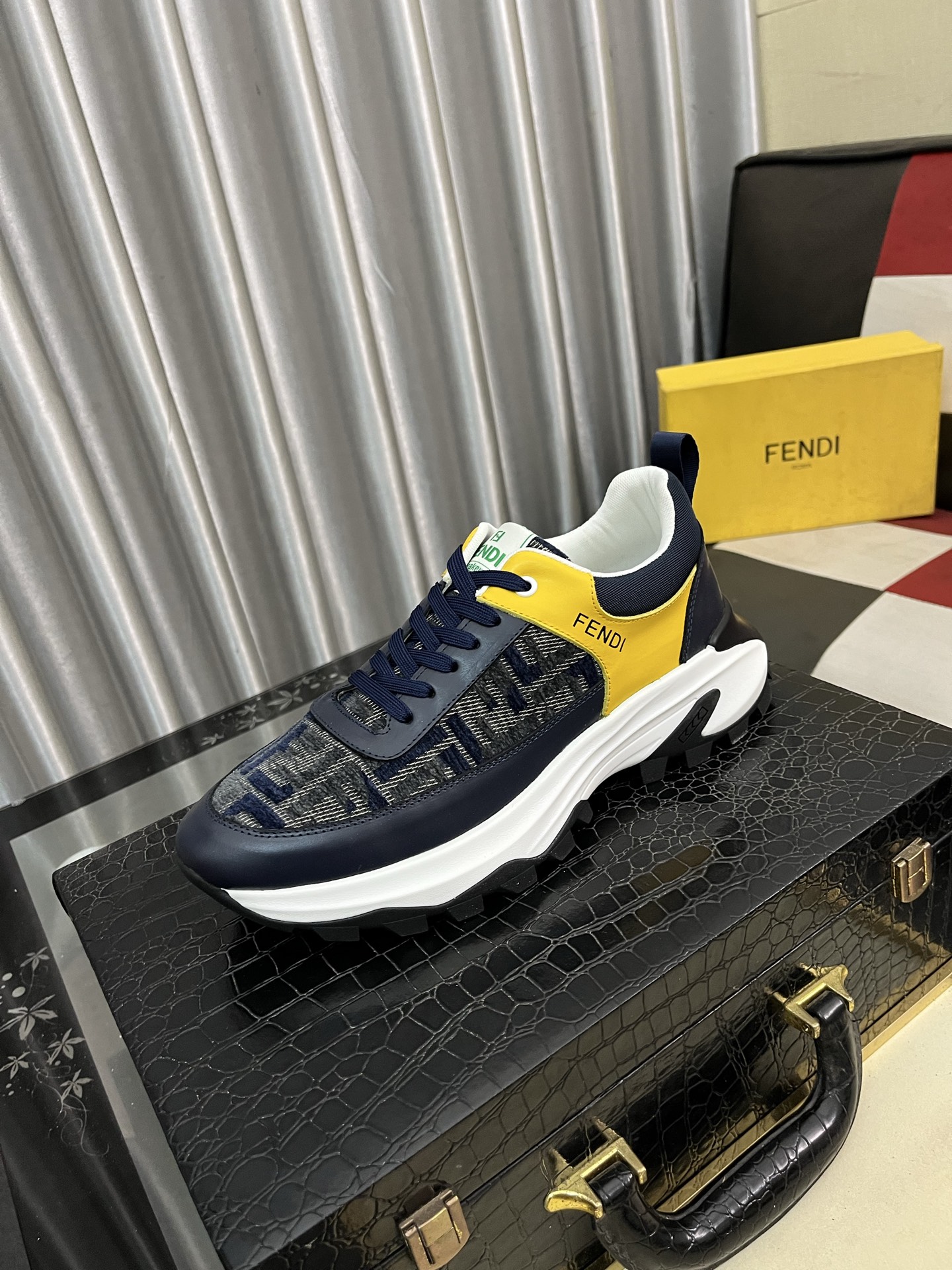 Fendi Leather Chunky Sneakers Navy/Yellow
