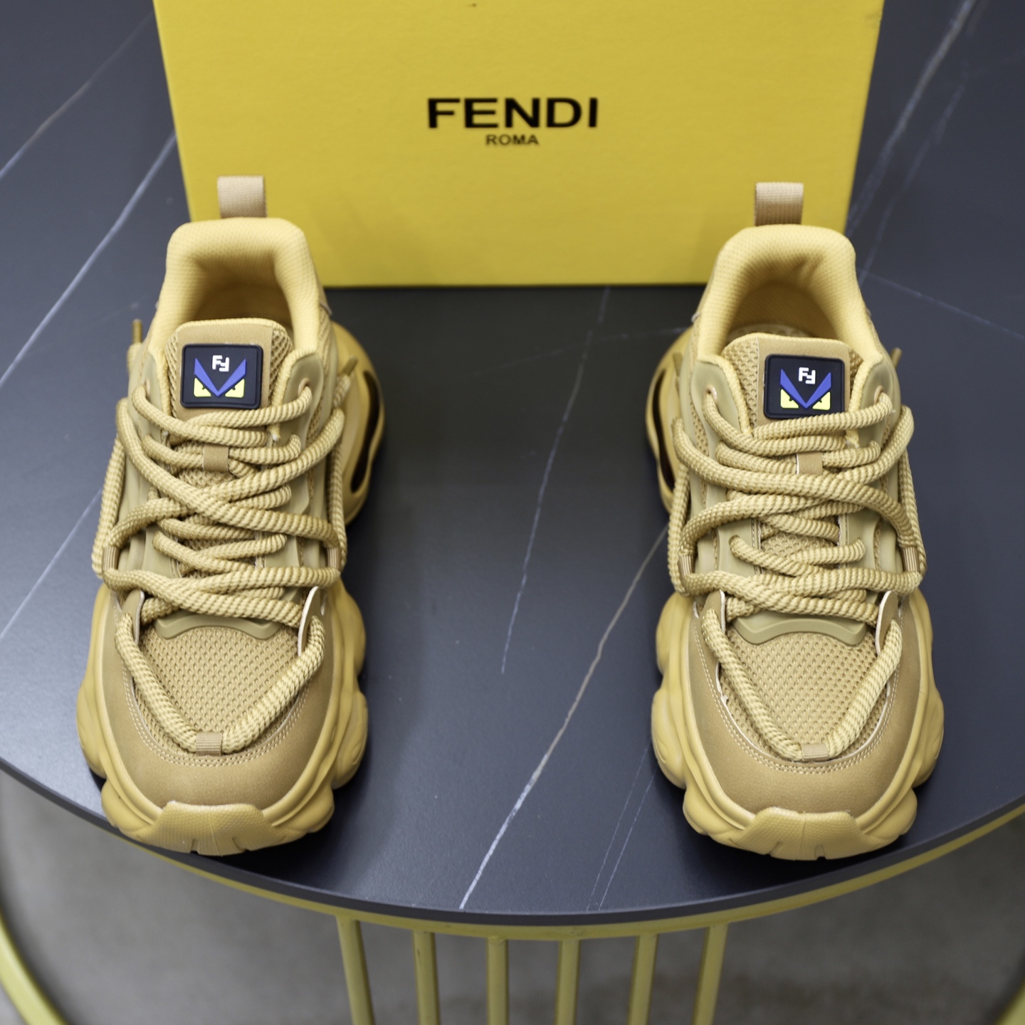 Fendi Breathable Mesh Chunky Sneakers Khaki
