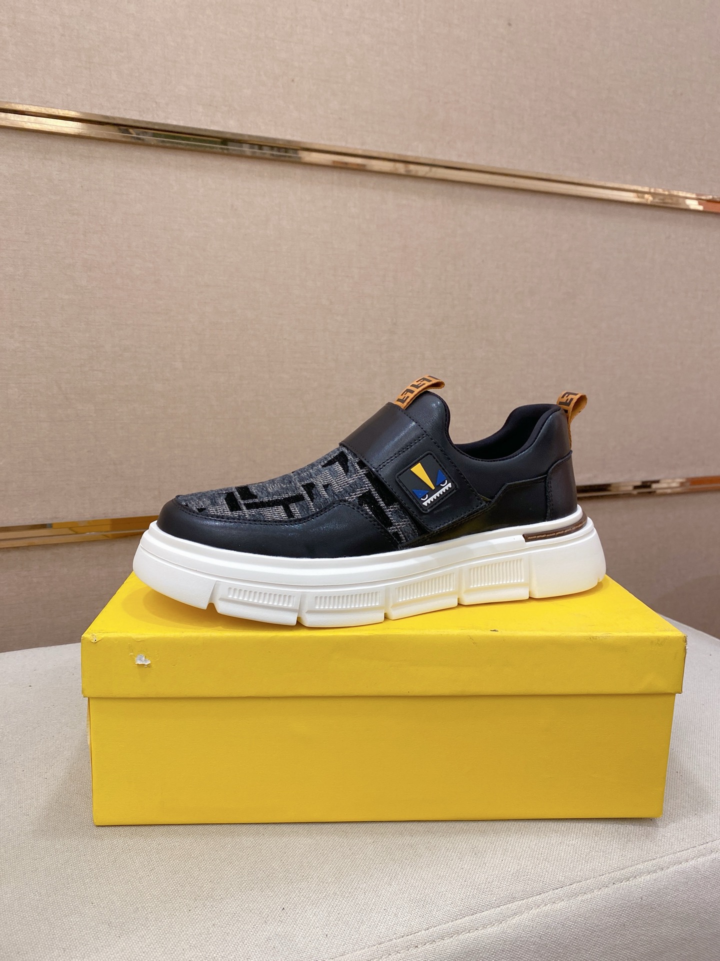 Fendi Leather Knit Slip-On Sneaker Black