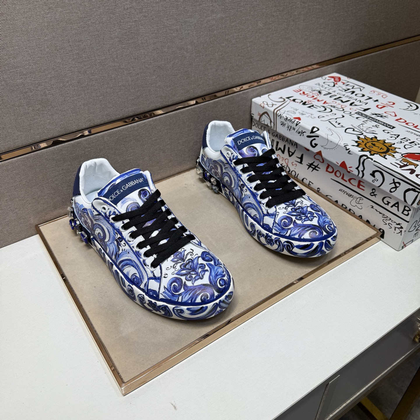 Dolce & Gabbana Baroque Low Sneakers Blue/White