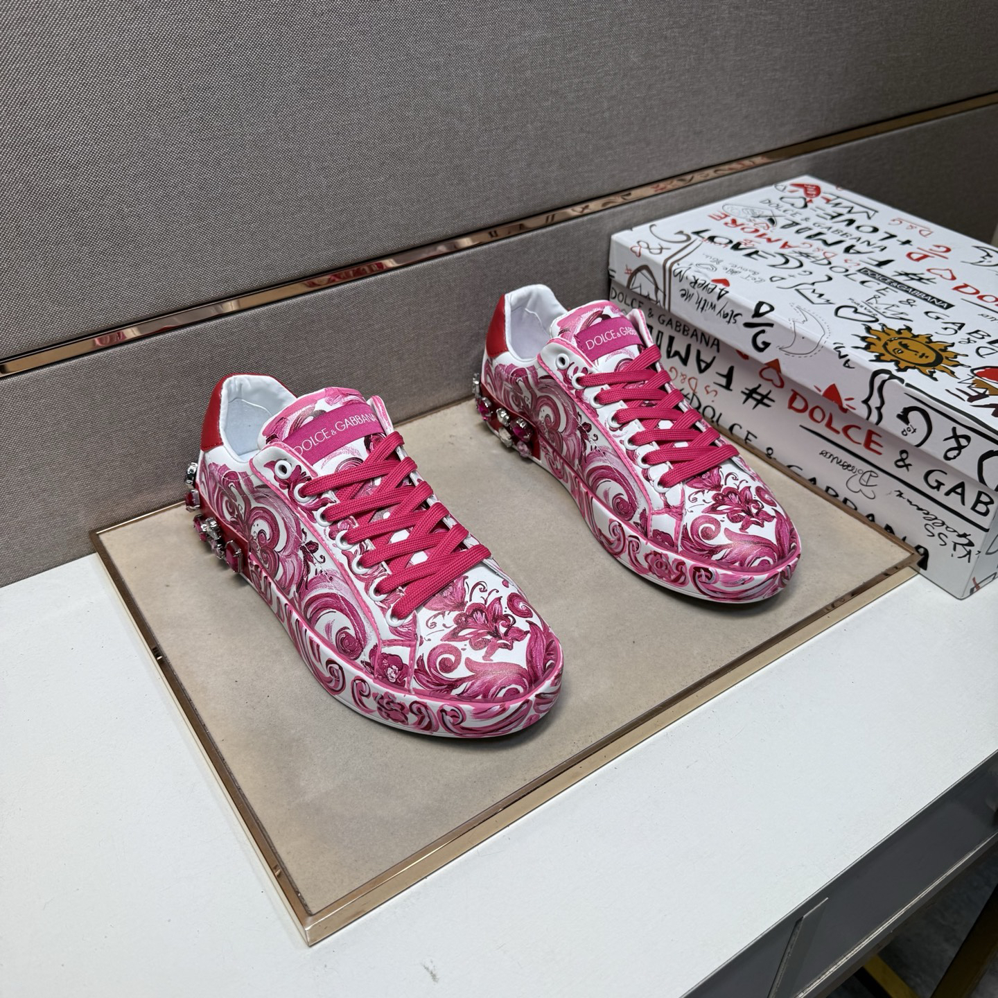 Dolce & Gabbana Baroque Low Sneakers Pink/White
