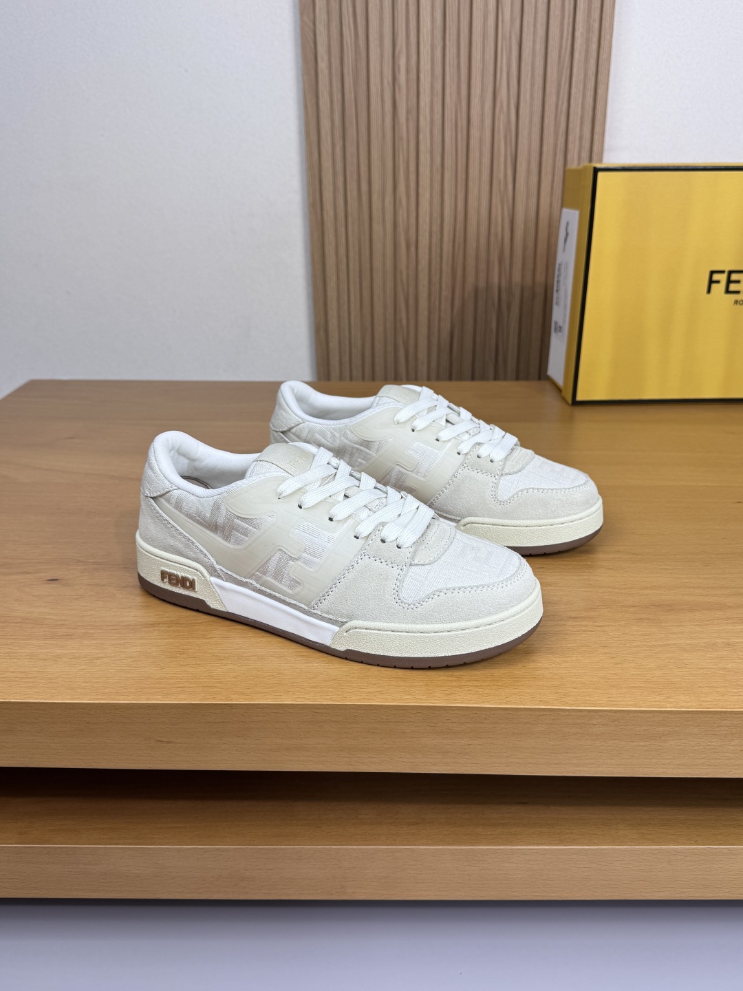 Fendi FF Canvas Suede Low-Top Sneakers White