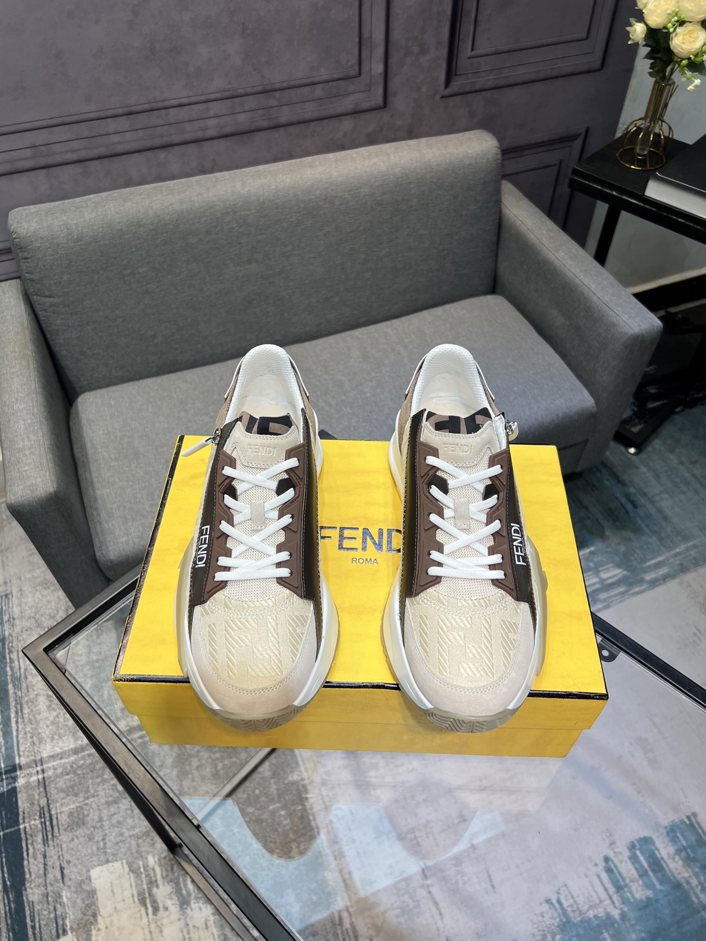Fendi Flow Low-Top Sneakers Beige