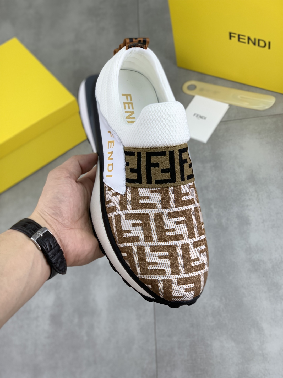 Fendi FF Slip-On Driver Sneakers Brown