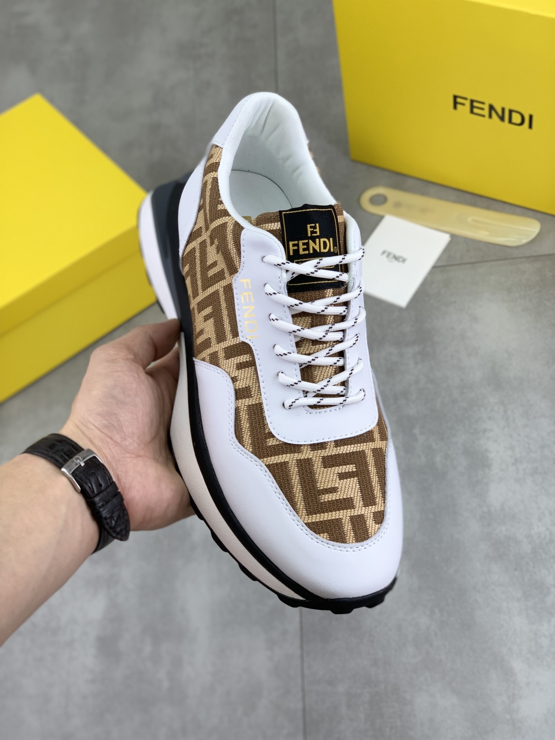 Fendi Monogram Leather Sneakers Brown
