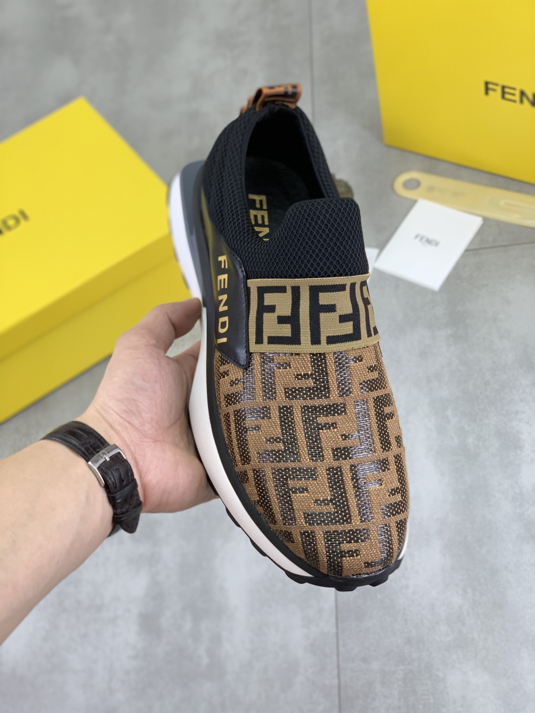 Fendi FF Slip-On Driving Sneakers Brown/Black