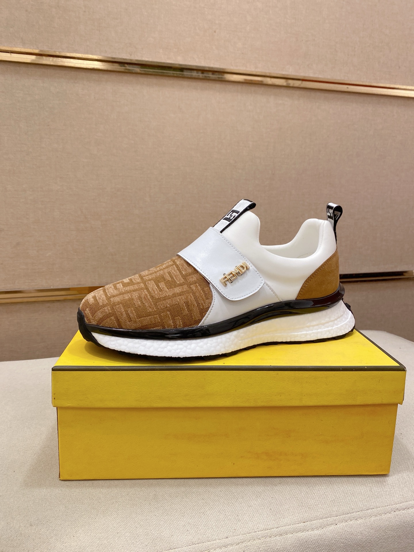 Fendi FF Slip-On Runner Sneakers Beige