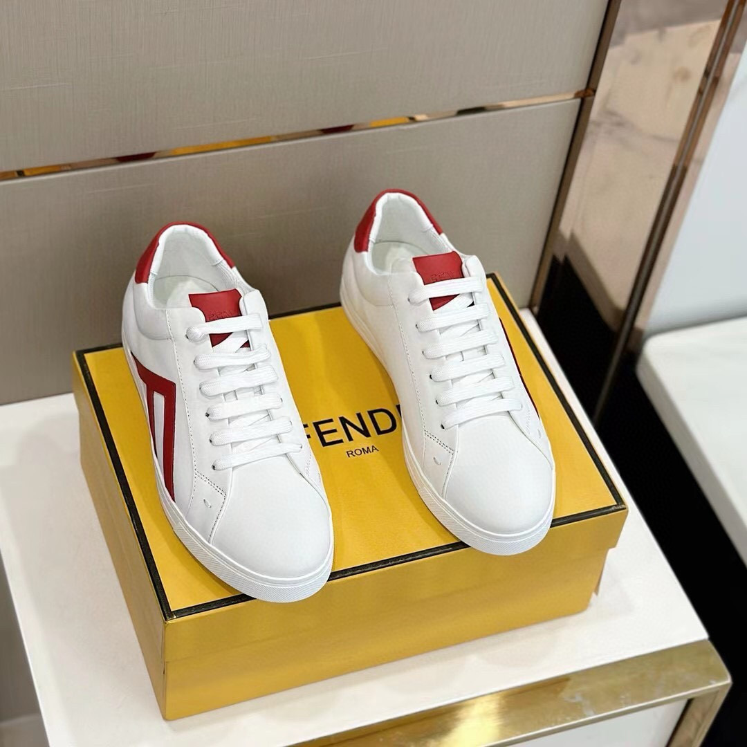Fendi Leather Low-Top Sneakers White Red