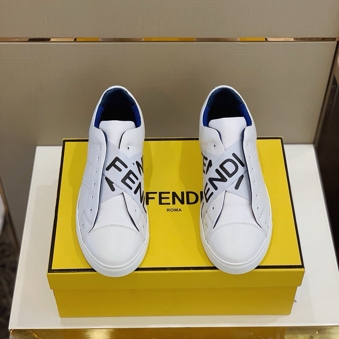 Fendi Leather Slip-On Sneakers White
